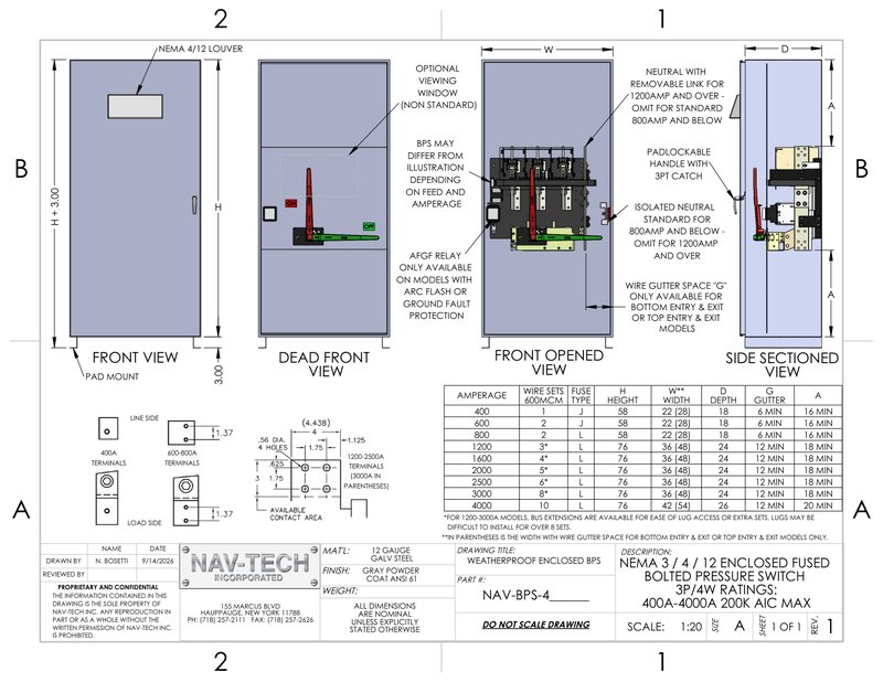 Weatherproof enclosed BPS NEMA 3/4/12 drawing